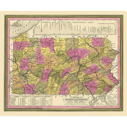 Pennsylvania - Mitchell 1846 Black Modern Wood Framed Art Print with Double Matting by Mitchell