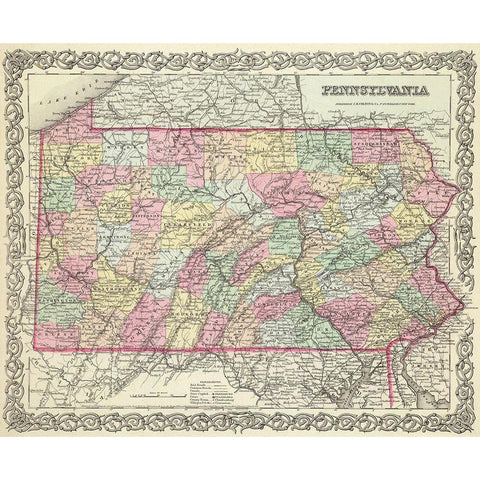 Pennsylvania - Colton 1856 White Modern Wood Framed Art Print by Colton