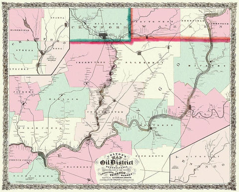 Oil District In Pennsylvania with Landowners 1865 White Modern Wood Framed Art Print with Double Matting by Colton