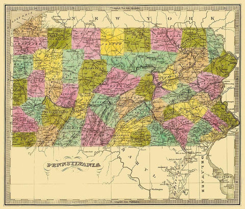Pennsylvania - Greenleaf 1840 Black Ornate Wood Framed Art Print with Double Matting by Greenleaf