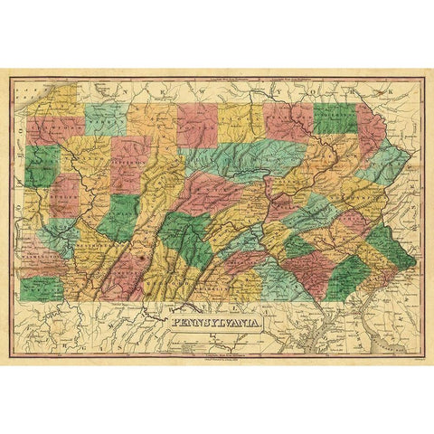 Pennsylvania - Finley 1829  White Modern Wood Framed Art Print by Finley