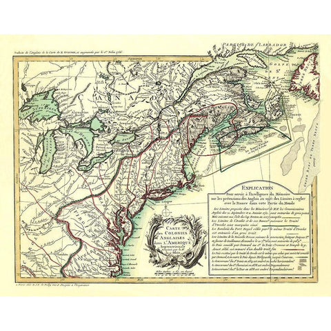 English Colonies in North America - Overton 1756 Gold Ornate Wood Framed Art Print with Double Matting by Overton