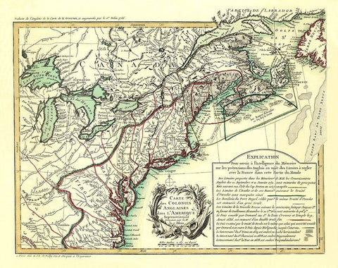 English Colonies in North America - Overton 1756 Black Ornate Wood Framed Art Print with Double Matting by Overton