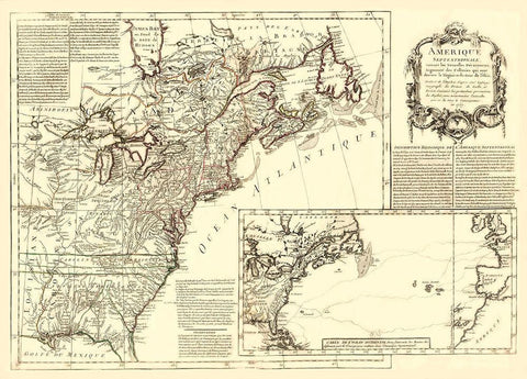 North America New Discoveries - Gefferys 1757 Black Ornate Wood Framed Art Print with Double Matting by Gefferys
