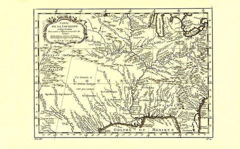 Louisiana with Neighboring Countries - 1757 Black Ornate Wood Framed Art Print with Double Matting by Unknown