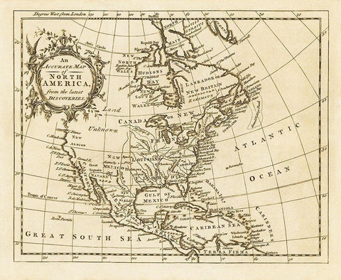 North America from the Latest Discoveries - 1750 Black Ornate Wood Framed Art Print with Double Matting by Unknown