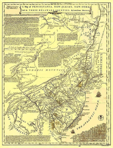 Pennsylvania New York New Jersey Delaware Counties Black Ornate Wood Framed Art Print with Double Matting by Evans