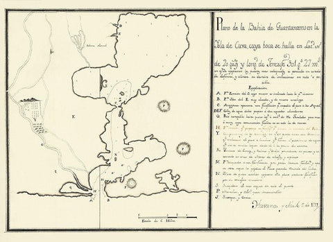 Plan of Guantanamo Bay On the Island of Cuba 1751 Black Ornate Wood Framed Art Print with Double Matting by Unknown