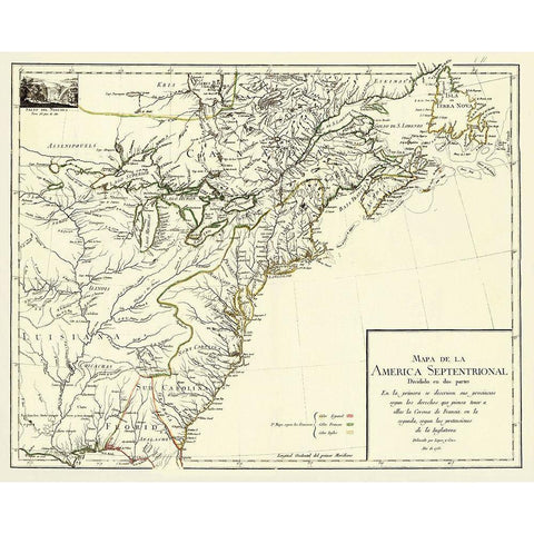 America Septentrional Divided Two Parts - Cruz Gold Ornate Wood Framed Art Print with Double Matting by Cruz