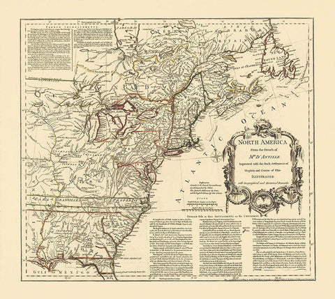 Back Settlements Course of Ohio - DAnville 1755 Black Ornate Wood Framed Art Print with Double Matting by D''Anville