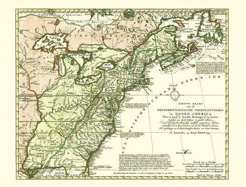 Great Britain Colonies North America - Tirion 1755 Black Ornate Wood Framed Art Print with Double Matting by Tirion