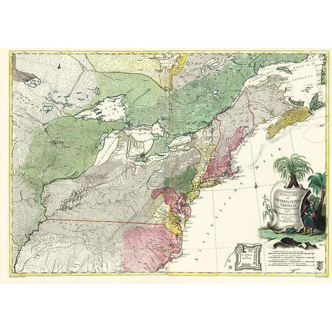Theatrum Belli in America Septentrionali Gold Ornate Wood Framed Art Print with Double Matting by Rhode