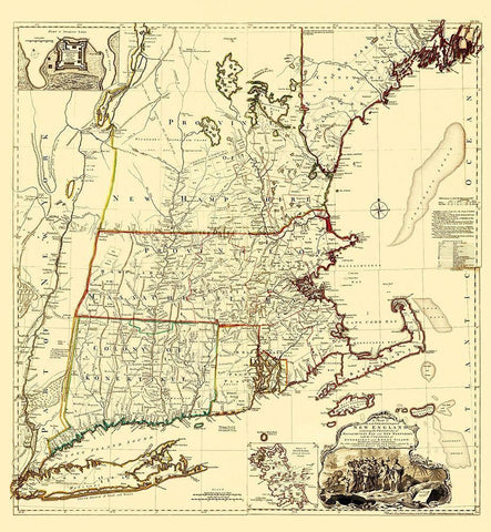 Massachusetts, New Hampshire, Connecticut, RI Black Ornate Wood Framed Art Print with Double Matting by Unknown