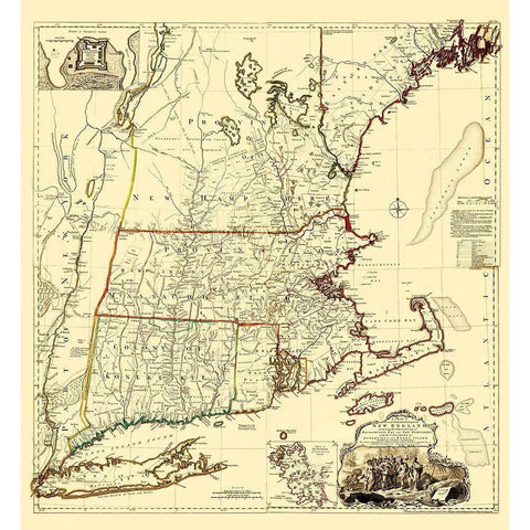 Massachusetts, New Hampshire, Connecticut, RI Black Modern Wood Framed Art Print by Unknown