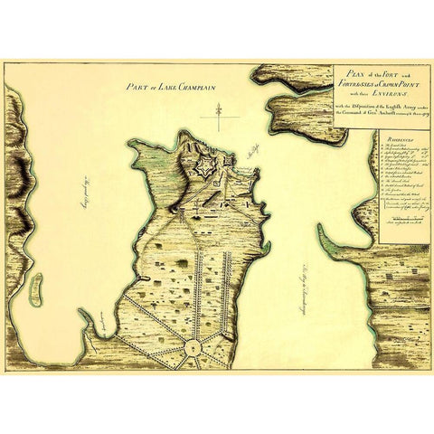 Fort Fortresses at Crown Point - 1759 Gold Ornate Wood Framed Art Print with Double Matting by Unknown