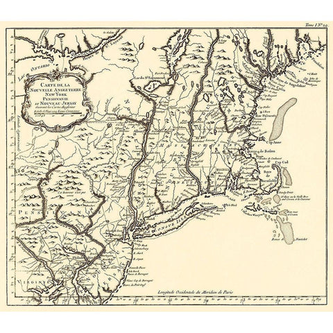 New York, Pennsylvania, and New Jersey  1757 Gold Ornate Wood Framed Art Print with Double Matting by Unknown