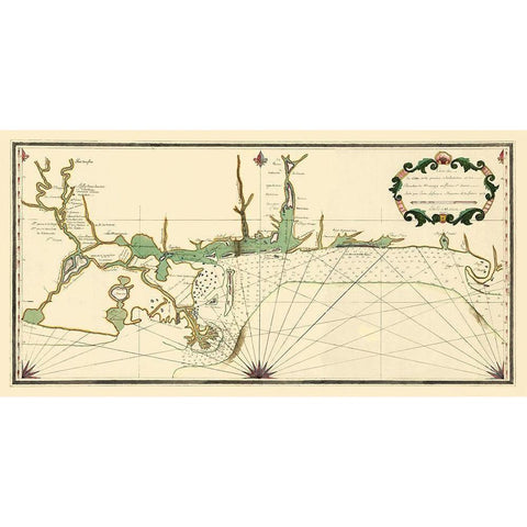 Louisiana Coast Mouth of Mississippi Gold Ornate Wood Framed Art Print with Double Matting by Lefargue