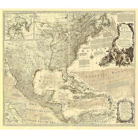 North America with British and Spanish Dominions Black Modern Wood Framed Art Print with Double Matting by Unknown