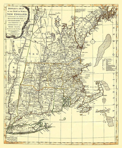 New England Seat of War - Bowles 1776 Black Ornate Wood Framed Art Print with Double Matting by Bowles