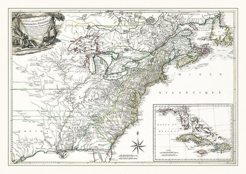 English Possessions in North America - 1763 Black Ornate Wood Framed Art Print with Double Matting by Unknown