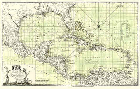 Chart of West Indies - Speer 1774 Black Ornate Wood Framed Art Print with Double Matting by Speer