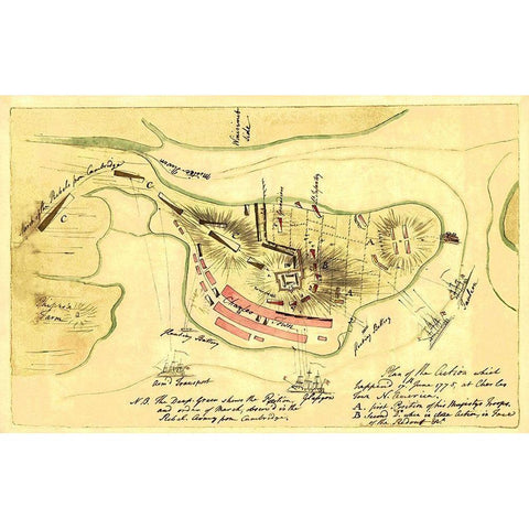Action June 17th 1775 at Charles Town - Page 1775 Black Modern Wood Framed Art Print by Page