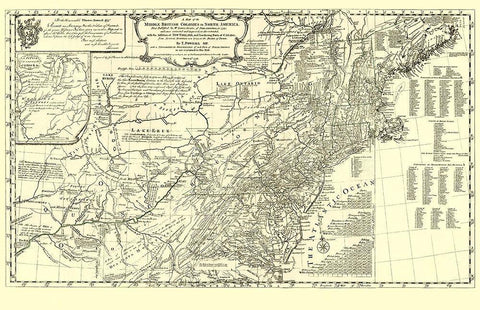 British Colonies in North America - Pownall 1776 Black Ornate Wood Framed Art Print with Double Matting by Pownall