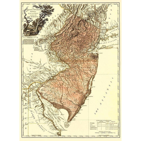 New Jersey Divided East West - Faden 1777 Gold Ornate Wood Framed Art Print with Double Matting by Faden