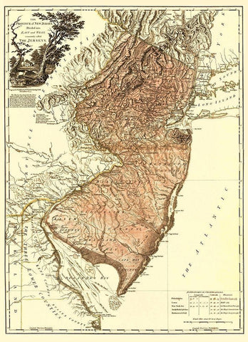 New Jersey Divided East West - Faden 1777 Black Ornate Wood Framed Art Print with Double Matting by Faden