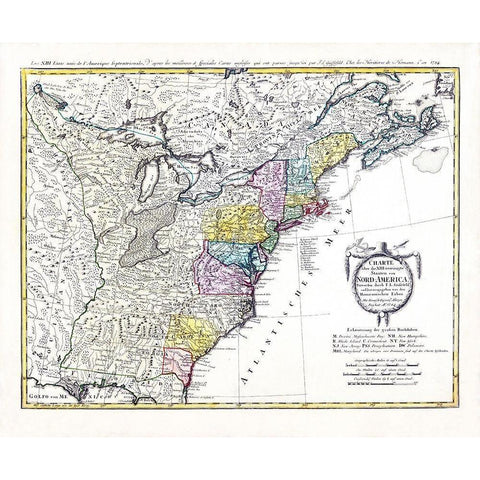 Chart United States North America - Homann 1784 Black Modern Wood Framed Art Print with Double Matting by Homann