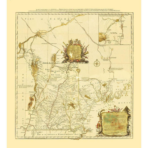 New Hampshire in New England - Blanchard 1783 Gold Ornate Wood Framed Art Print with Double Matting by Blanchard