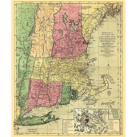 Inhabited Part of New England - Bowles 1780 Black Modern Wood Framed Art Print by Bowles