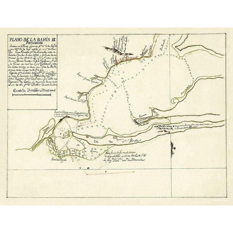 Pensacola Bay Florida - Paredes 1780 Gold Ornate Wood Framed Art Print with Double Matting by Paredes