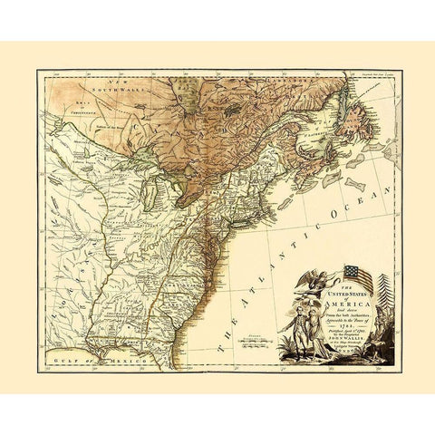 United States of America - Wallis 1783 Gold Ornate Wood Framed Art Print with Double Matting by Wallis