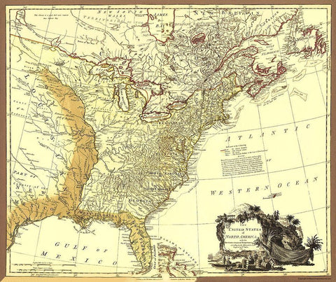 United States British with Spanish Territories Black Ornate Wood Framed Art Print with Double Matting by Faden
