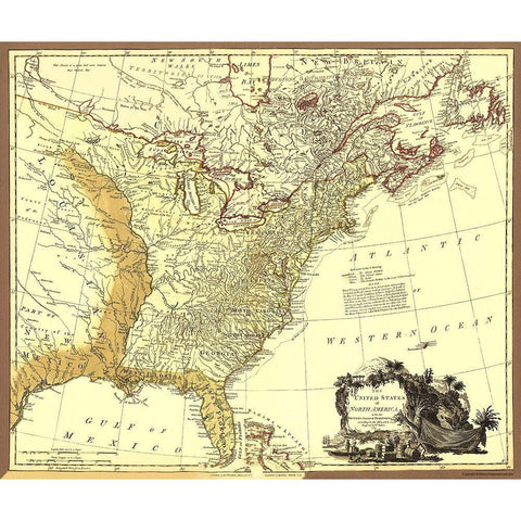 United States British with Spanish Territories Gold Ornate Wood Framed Art Print with Double Matting by Faden
