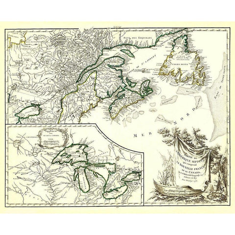 New France Canada - Vaugondy 1755 White Modern Wood Framed Art Print by Vaugondy