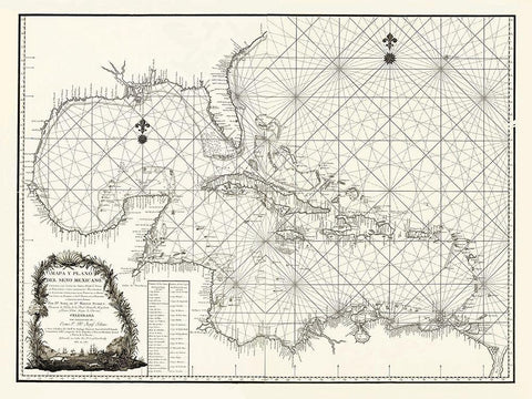 Caribbean Mexico - 1787 Black Ornate Wood Framed Art Print with Double Matting by Unknown