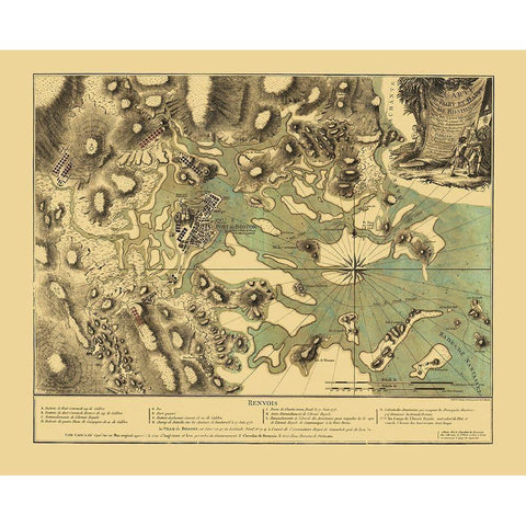 Boston Harbor Massachusetts - Beaurain 1776 Black Modern Wood Framed Art Print with Double Matting by Beaurain