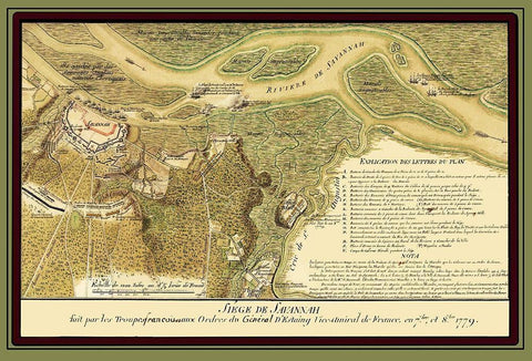Savannah Georgia Siege - Ozanne 1779 Black Ornate Wood Framed Art Print with Double Matting by Ozanne