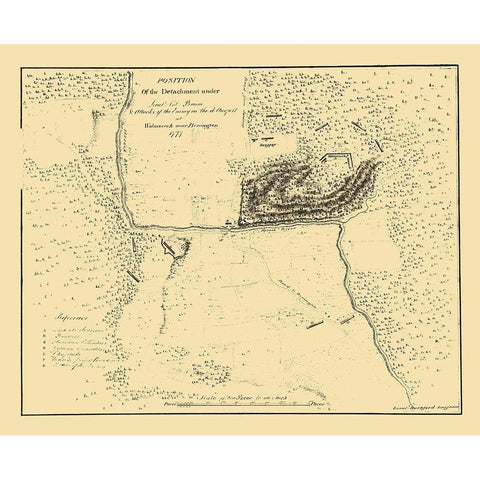 Baum Position Walmscock Bennington - Durnford 1777 Gold Ornate Wood Framed Art Print with Double Matting by Durnford