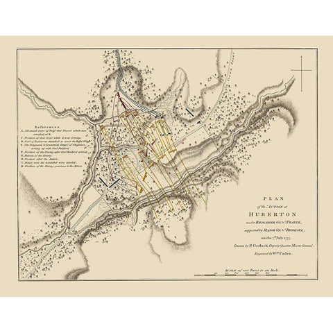 Action at Huberton Vermont - Gerlach 1777 Gold Ornate Wood Framed Art Print with Double Matting by Gerlach