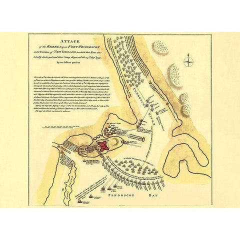 Fort Penobscot New England Battle - Jefferys 1779 White Modern Wood Framed Art Print by Jefferys