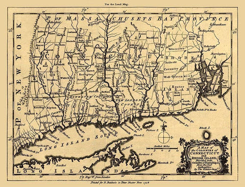 Connecticut Rhode Island - Kitchin 1758  White Modern Wood Framed Art Print with Double Matting by Kitchin