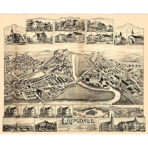 Lonsdale Rhode Island - Bailey 1888  Black Modern Wood Framed Art Print with Double Matting by Bailey