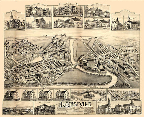 Lonsdale Rhode Island - Bailey 1888  Black Ornate Wood Framed Art Print with Double Matting by Bailey