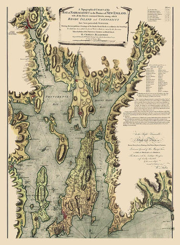 Narragansett Bay - Blaskowitz 1777 Black Ornate Wood Framed Art Print with Double Matting by Blaskowitz