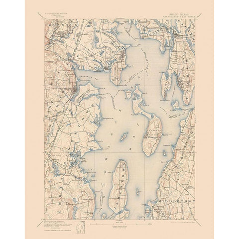 Narragansett Rhode Island Quad - USGS 1992 Black Modern Wood Framed Art Print with Double Matting by USGS