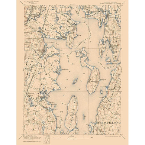 Narragansett Bay Rhode Island Sheet - USGS 1892 Black Modern Wood Framed Art Print by USGS