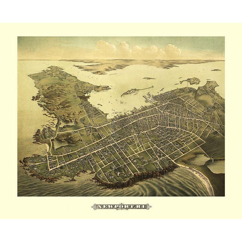 Newport Rhode Island - Galt 1878 White Modern Wood Framed Art Print by Galt